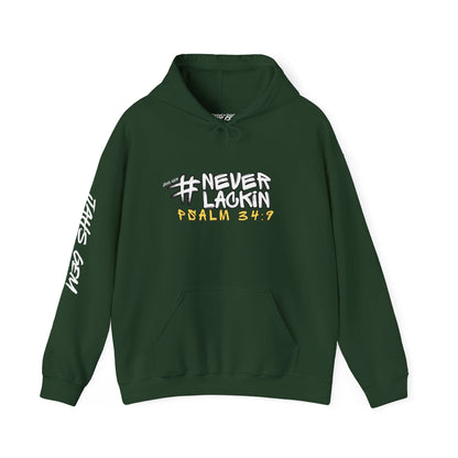 #NEVERLACKIN'  Unisex Heavy Blend Hoodie - Psalm 34:9