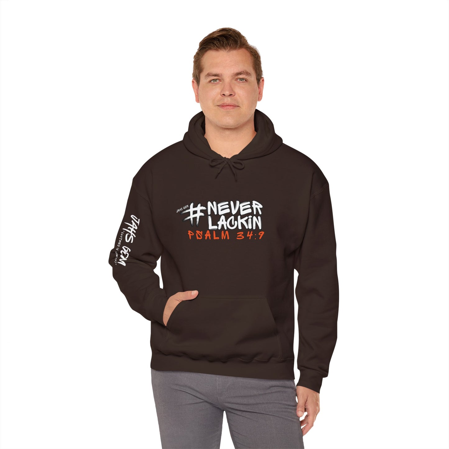 #NEVERLACKIN'  Unisex Heavy Blend Hoodie - Psalm 34:9